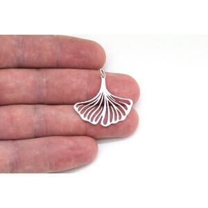 Sterling Silver Openwork Ginkgo Leaf Charm, Silver Openwork Ginkgo Pendant